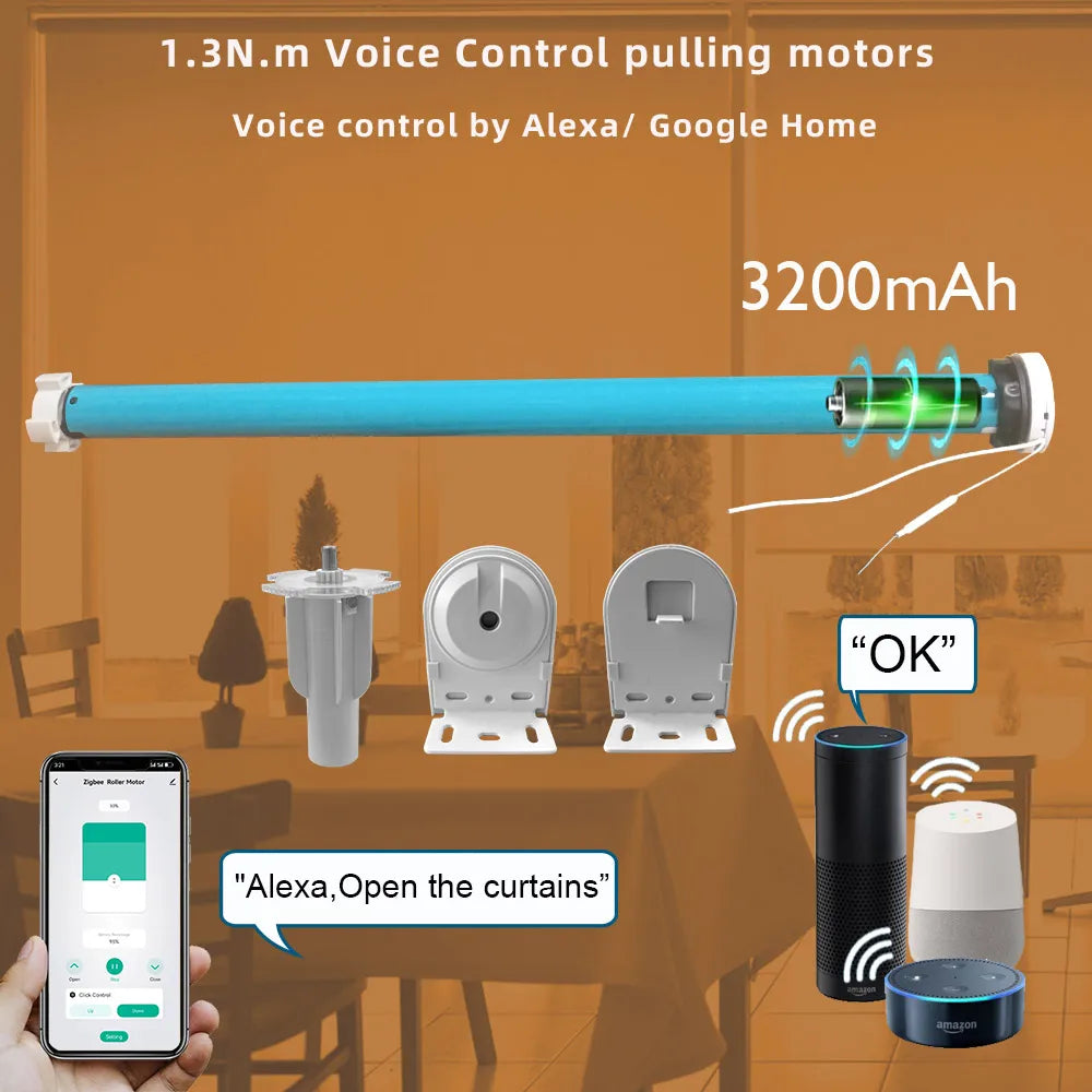 LifeLibero Tuya Zigbee Battery Window Blinds Smart Curtains Motor Roller Blind Automatic Wire Free Tubular Blind For37 38mm Tube