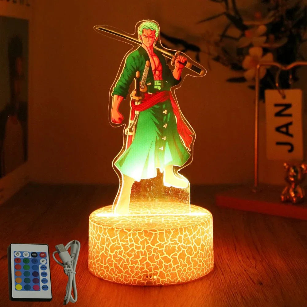 LED Night Light Anime Figure One Piece Luffy Zoro Figures Lamp PVC Action Collection Bedside Table Decoration Kid Christmas Gift