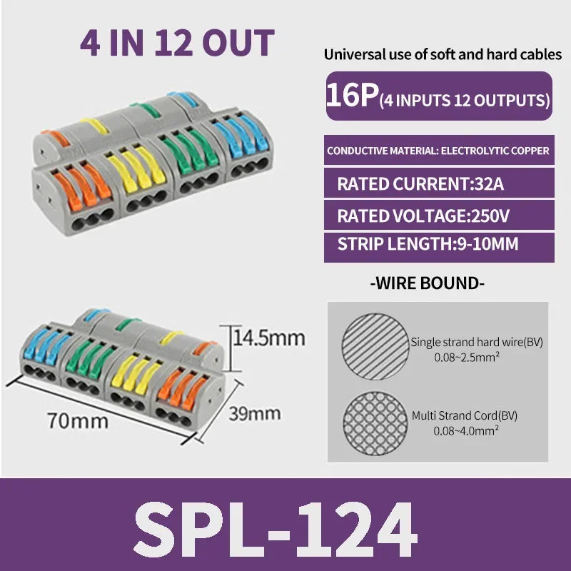 1 In Multiple Out Push-in Electrical Wire Connector Terminal Block Universal Fast Wiring Cable Connectors For Cable Connection