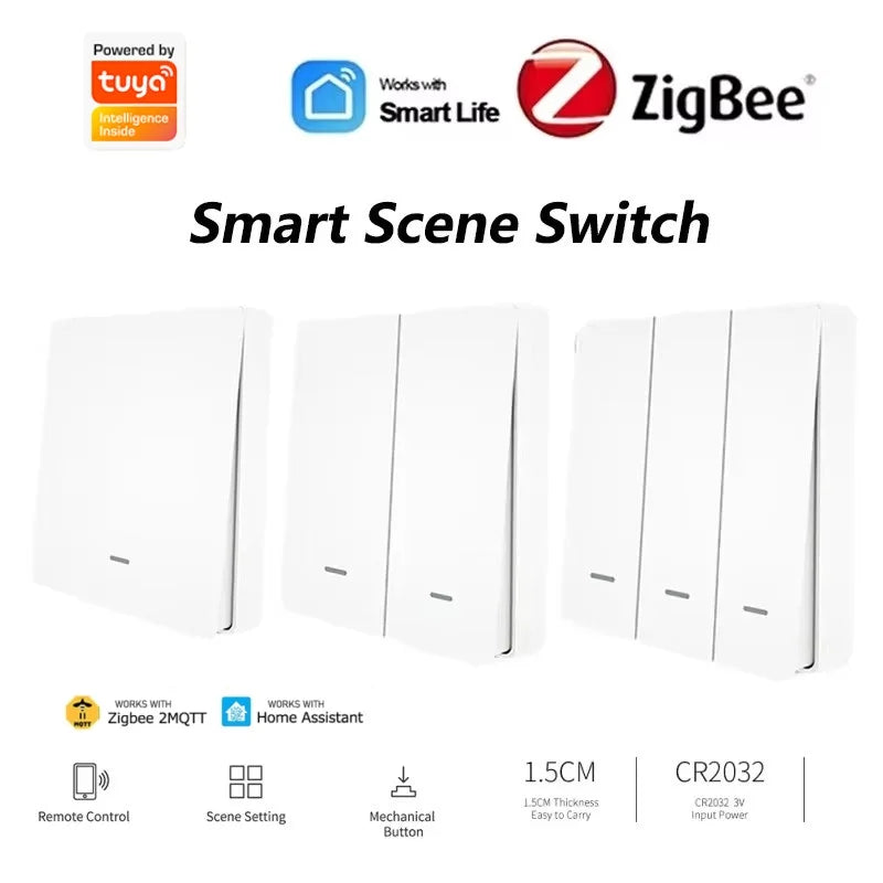 Tuya Zigbee 3.0 Smart Scene Button Switch – 1/2/3/4 Gang Wireless Remote Controller – Works with Smart Life/Tuya App & Home Assi
