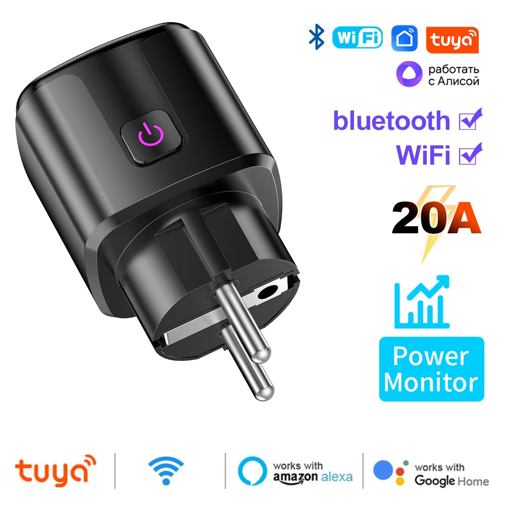 Smart Plug Tuya Smart Socket EU 20A WiFi Voice Control Yandex Alice Alexa Google Home For Tuya Smart Life APP Power Metering