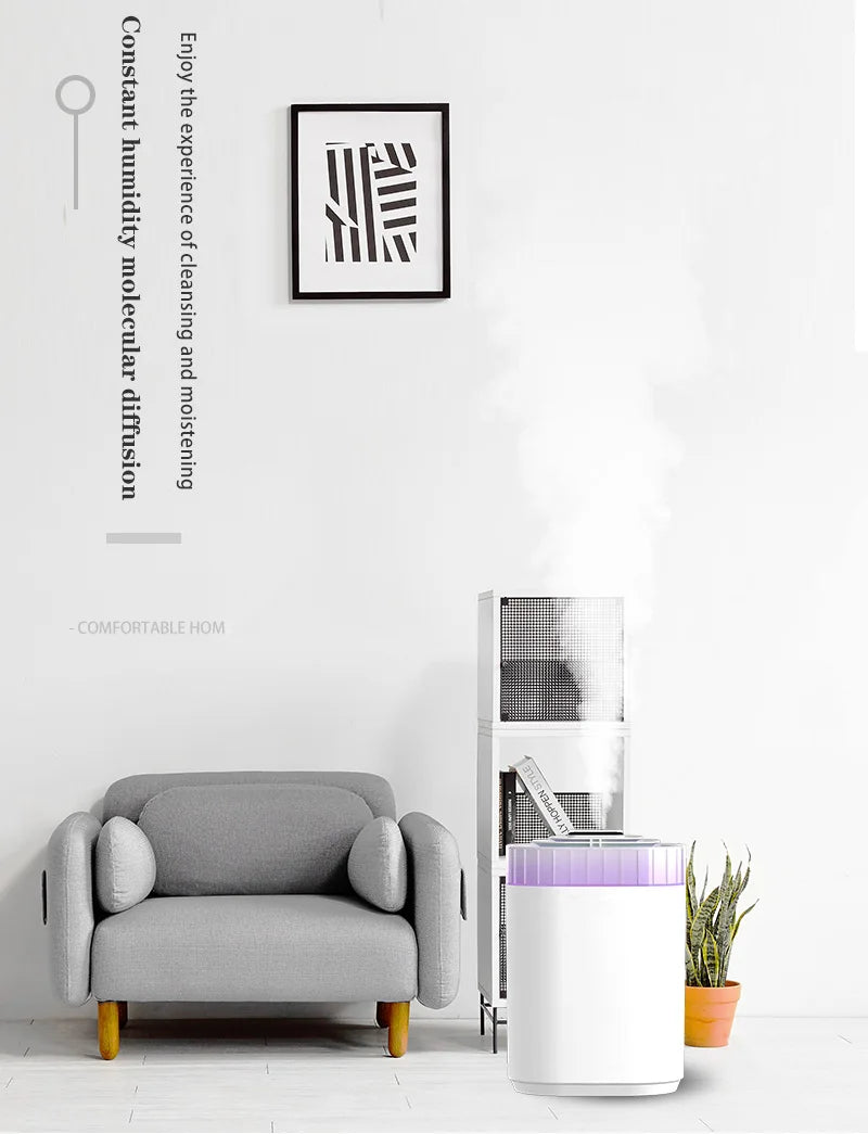 3L Ultrasonic Air Humidifier Cool Mist Humidifier with Night Light and Three Nozzles Quiet USB Aromatic Humidifier for Home