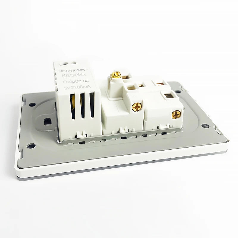DIY Modular Tempered Glass Wall Plate2x4inch NEMA 5-15R Duplex Outlet US EU Italy Chile Interchangeable Electrical Socket Module