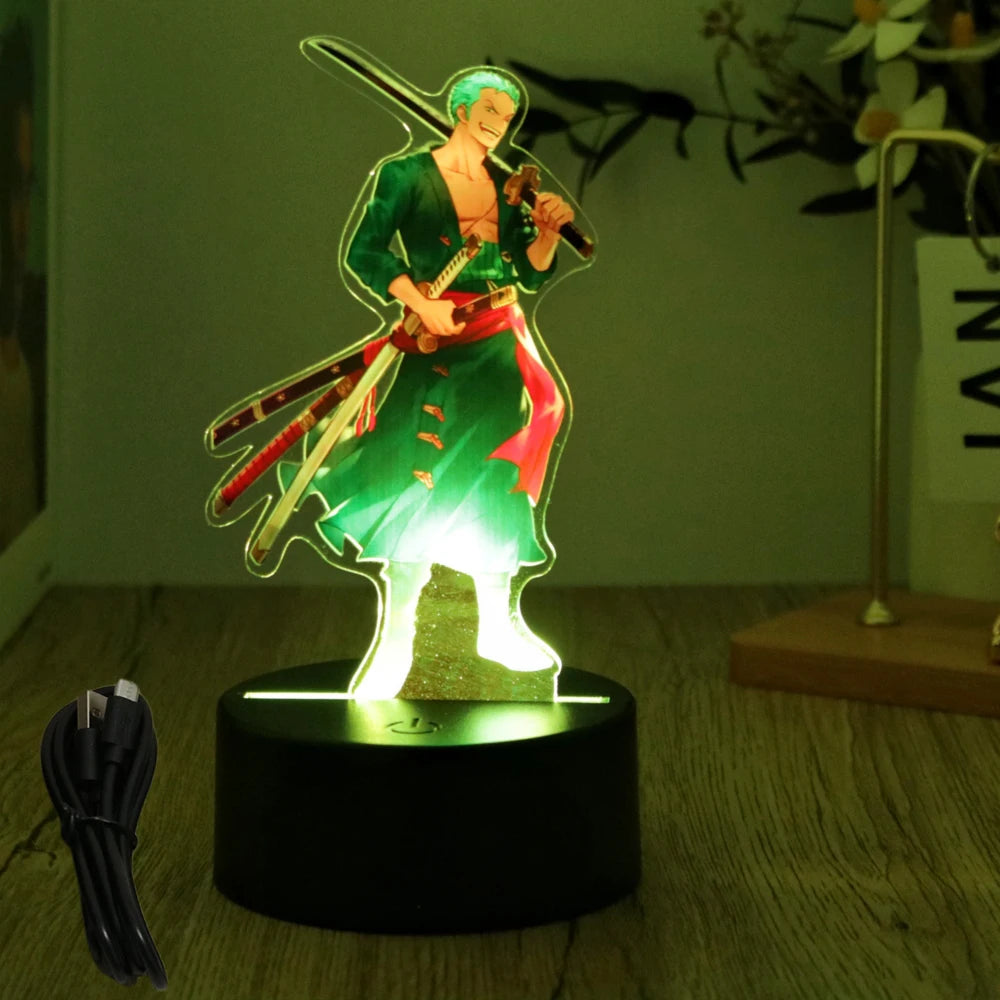LED Night Light Anime Figure One Piece Luffy Zoro Figures Lamp PVC Action Collection Bedside Table Decoration Kid Christmas Gift