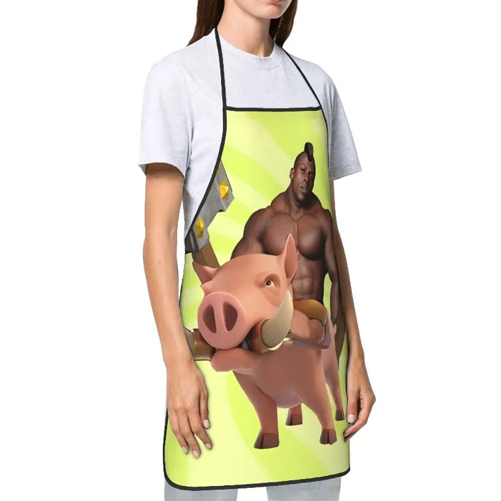 1pc  Funny Meme Barbarian Hog Rider Kitchen Apron for Home Cooking BBQ Party Decor