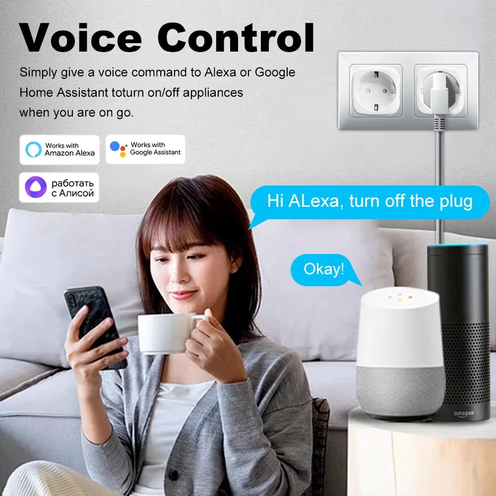 Smart Plug Tuya Smart Socket EU 20A WiFi Voice Control Yandex Alice Alexa Google Home For Tuya Smart Life APP Power Metering