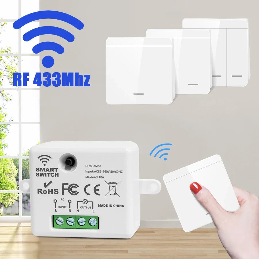 Wireless Light Wall Switch Relay Receiver RF 433Mhz 10A 110V 220V 1/2/3Gang Panel Switch Remote Control Interruptor for LED Lamp