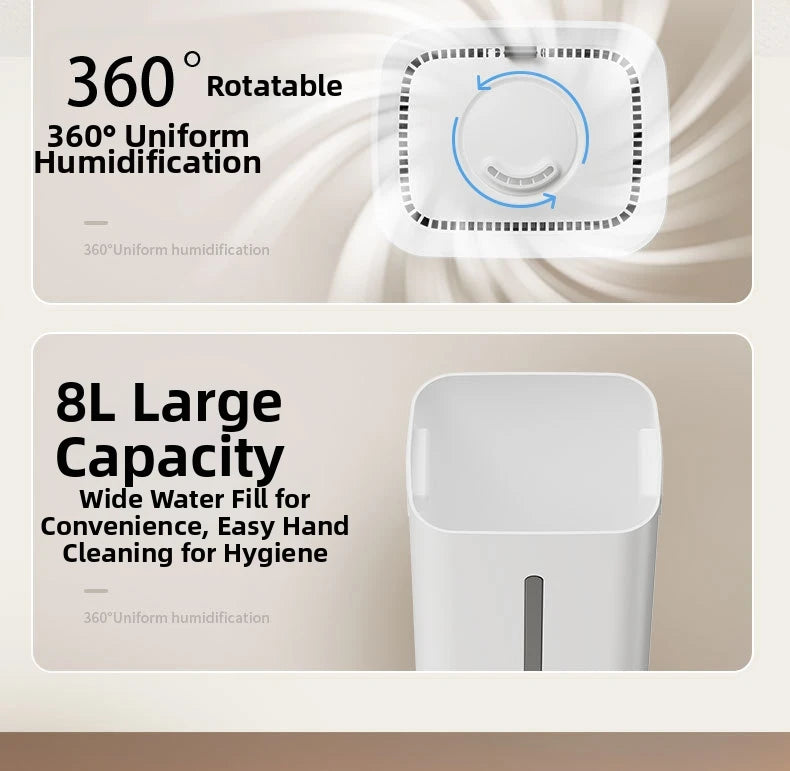 8L Smart Humidifier for Large Room, Ultra Quiet Mist Cooler with Auto Humidity Control, 360° Nozzle, Timer - Ideal For Home