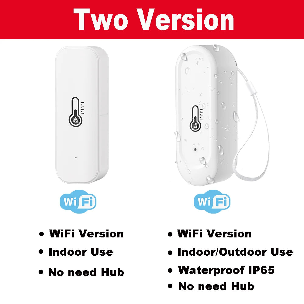 Tuya  Indoor or IP65 Waterproof Outdoor WiFi Temperature Humidity Sensor Home Thermometer Compatible For Alexa Google Home Voice