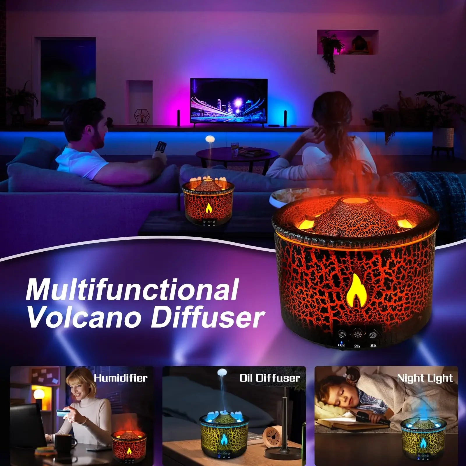 Volcanic Flame Humidifiers Air Aroma Diffuser Essential Oils Humidifiers Portable Smoke Ring Night Light Lamp Fragrance