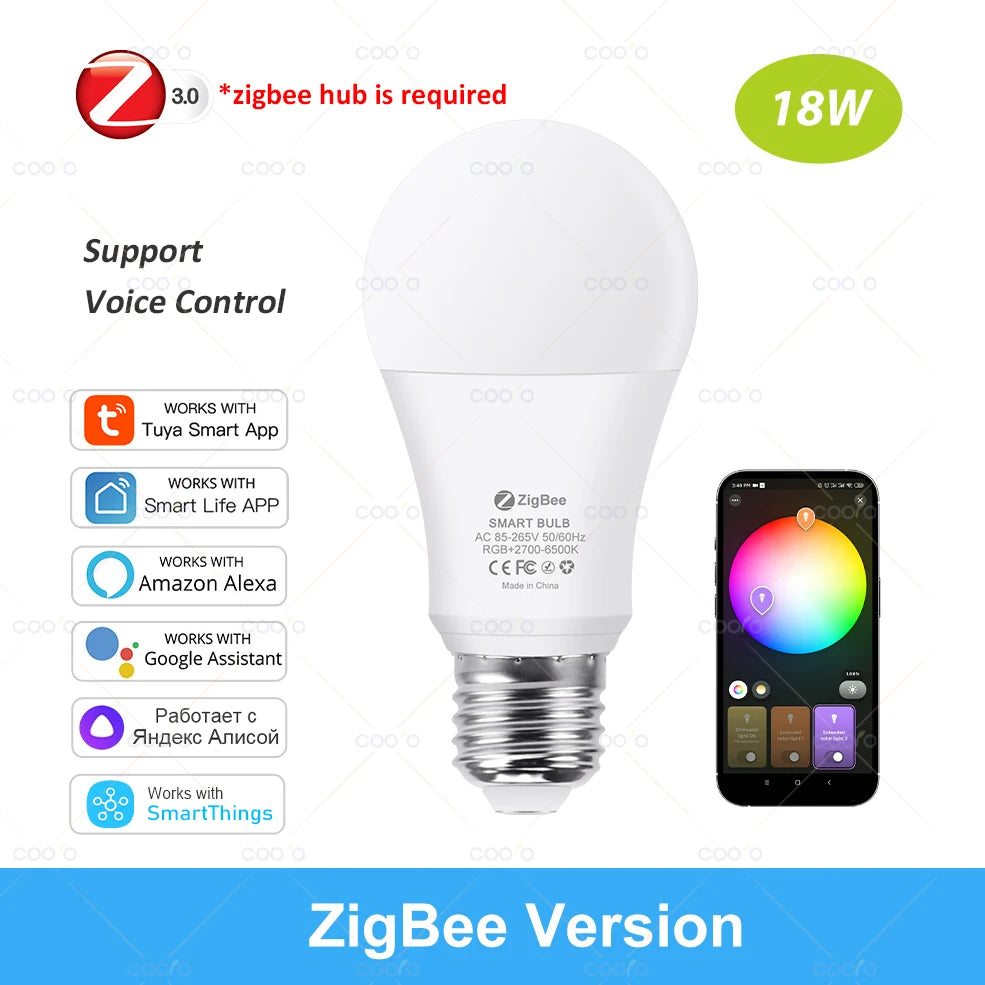 Tuya Wifi/Zigbee/Bluetooth Smart Led Light Bulb Alexa Led Lamp E27 RGB CW WW Smart Lamps For Alexa Google Assistant Smart Life