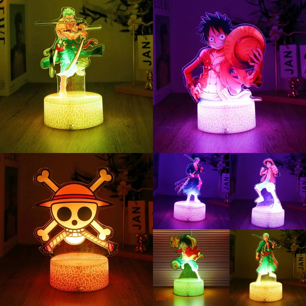 LED Night Light Anime Figure One Piece Luffy Zoro Figures Lamp PVC Action Collection Bedside Table Decoration Kid Christmas Gift