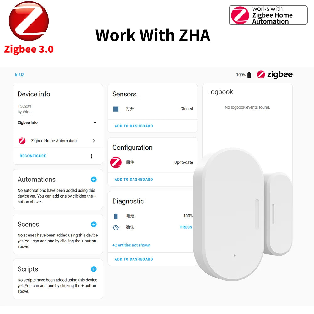 Zigbee Door Window Sensor UZ-5D Compatible with SmartLife Work With Yandex Alexa Zigbee2MQTT ZHA HomeAssistant