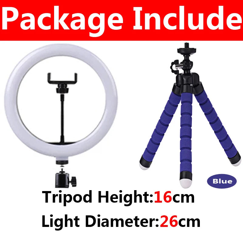 LED Ring Light Photography Adjustable Lighting Phone Ringlight With 20cm Tripod Stand USB Round Fill Lamp For Phone Video Live