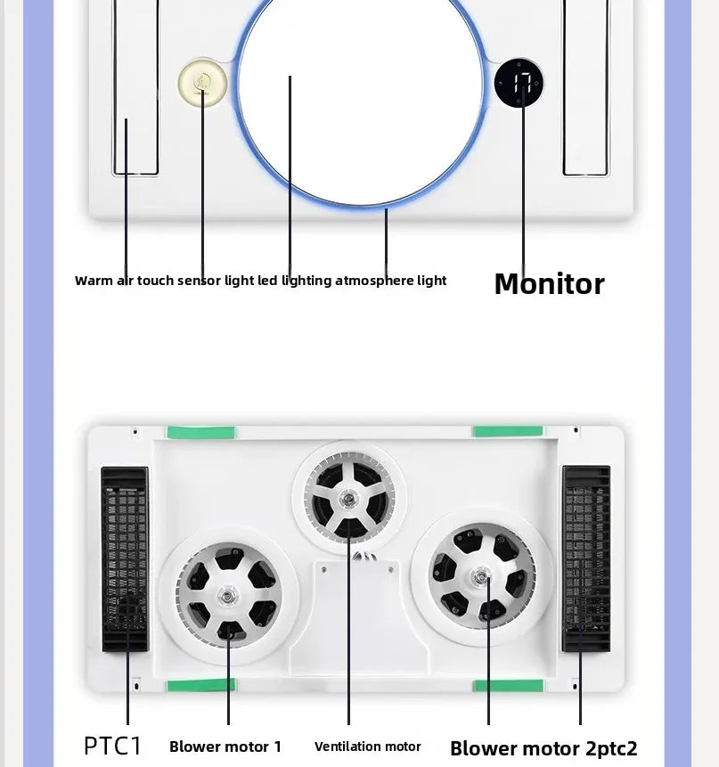 220V Smart Touch Wind Heating Bathroom Heater, 3-in-1 Integrated Ceiling Exhaust Fan & Light LYH
