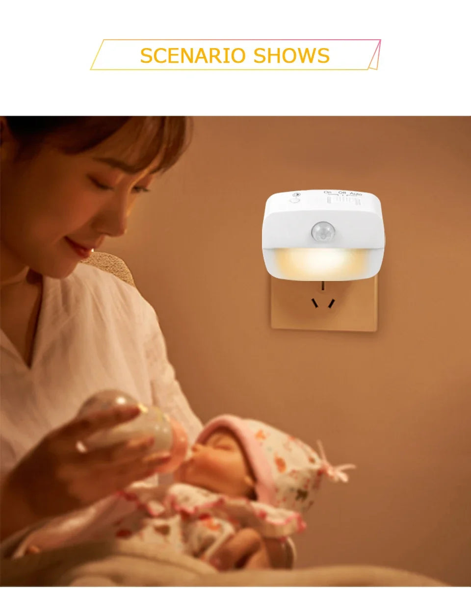 Motion Sensor LED Night Light EU/US Plug in Socket 3 Modes Night Lamp For Room Kitchen Hallway Human Induction Emergency Lightin