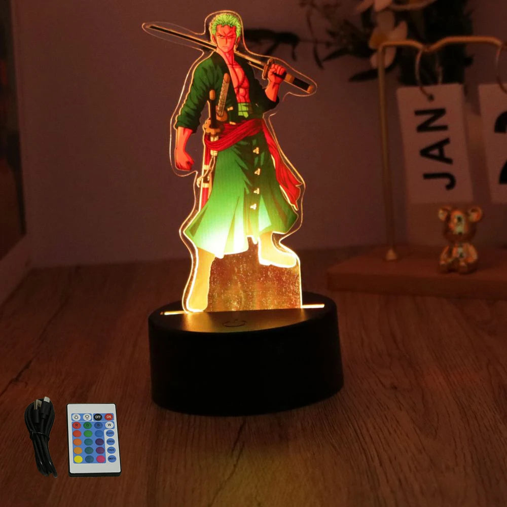 LED Night Light Anime Figure One Piece Luffy Zoro Figures Lamp PVC Action Collection Bedside Table Decoration Kid Christmas Gift