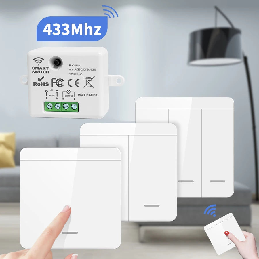 Wireless Smart Switch Light 433MHz 1/2/3Gang 86 Wall Panel Switch with Remote Control Interruptor 10A 110V 220V For LED Lamp