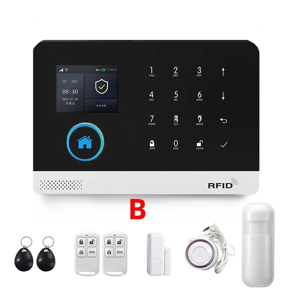 Smart Home WiFi GSM Alarm System for Home with Motion Sensor Wireless Siren Night Vision IP Camera Works with Tuya Support Alexa
