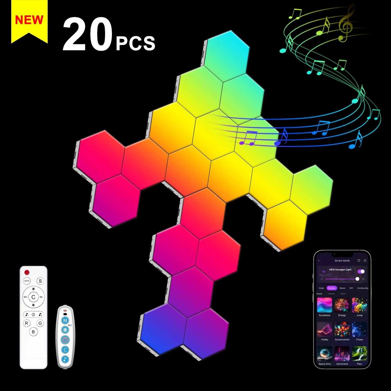 Smart LED Hexagonal Wall Light Quantum Panel APP DIY Music Sync Night Light Game Room Bedroom Home Decor Birthday Christmas Gift