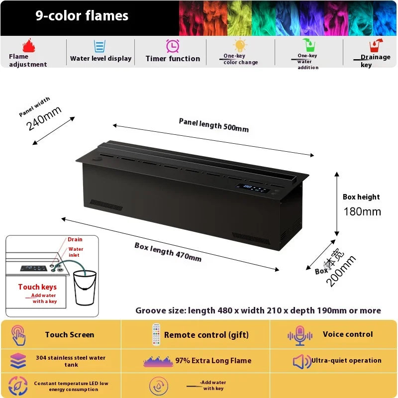 Smart Home 3D Fireplace Water Steam Humidifier LED Decorative Flame TV Wall Sound Of Firewood Cracking Vapour Electric Fireplace
