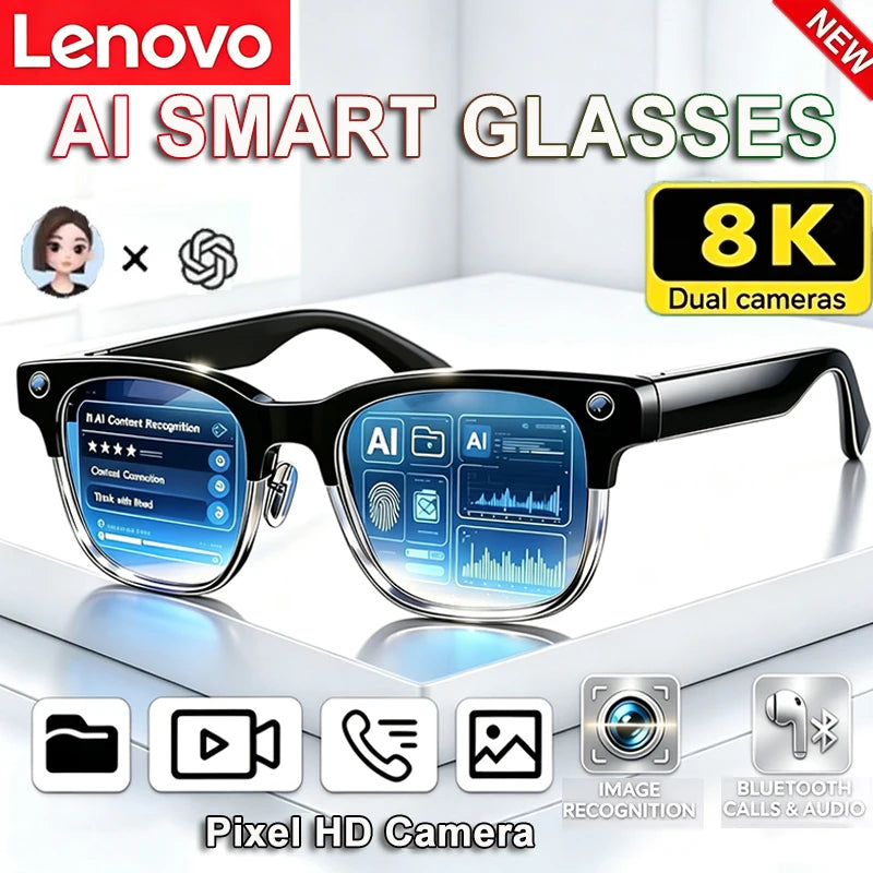 Lenovo 8K HD AI Smart Glasses AI Translation Hands-Free Calling AI Chat Logging Music Playback Smart Sunglasses for Men