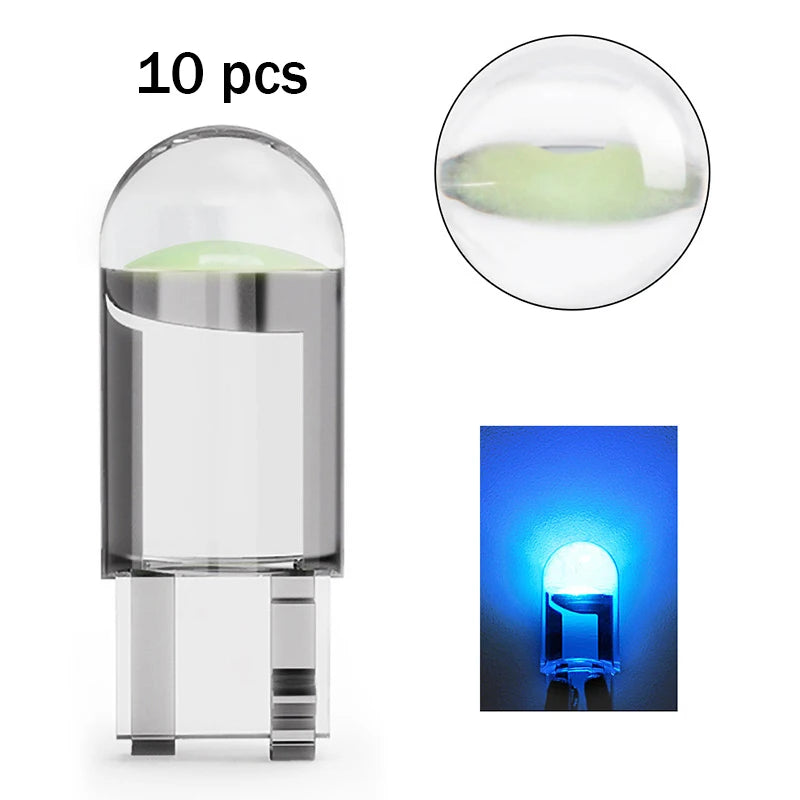 10Pcs Led T10 Car Light COB Glass 6000K White Auto Automobiles License Plate Lamp Dome Read DRL Bulb Style 12V Led Light for Car