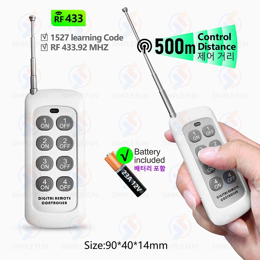 433Mhz Wireless Remote Control Light Switch DC 6V 12V 24V 30V 36V 10A Relay Receiver 500m Range,for LED Pumps Fan Magnetic Lock