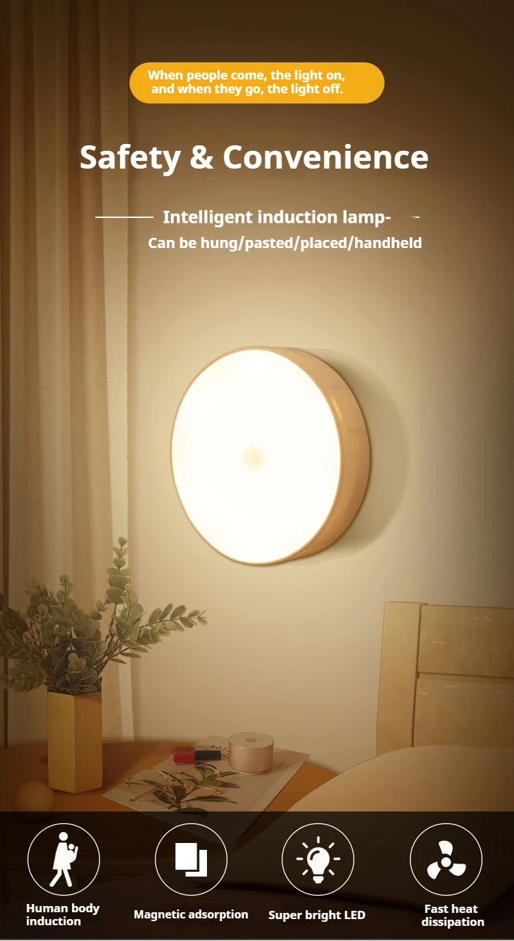 Type-C Motion Sensor Light Rechargeable Light Lamp Bedside LED Night Light for Stairs Hallway Cabinet Closet Bedroom Nightlight