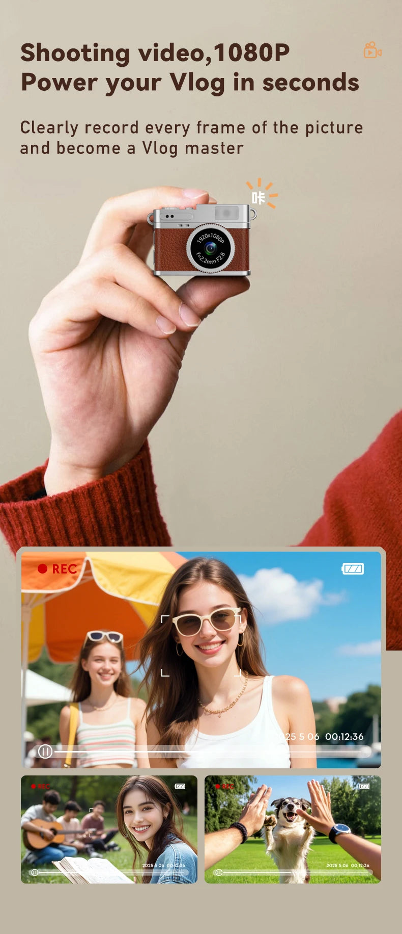 Retro Digital Camera 1080P Video Recorder LED Fill Light 0.96 Inch IPS Screen Portable Mini Digital Camera