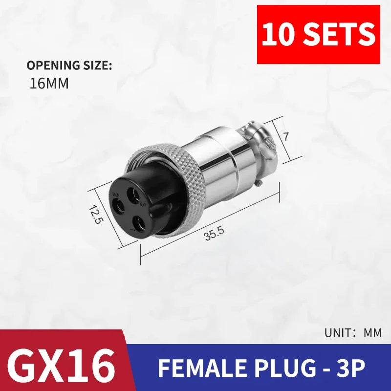 10 sets GX16 metal aviation socket 2/3/4/5/6/7/8/9/10pin electric cable terminal fixed type and butt mobile type Female&male