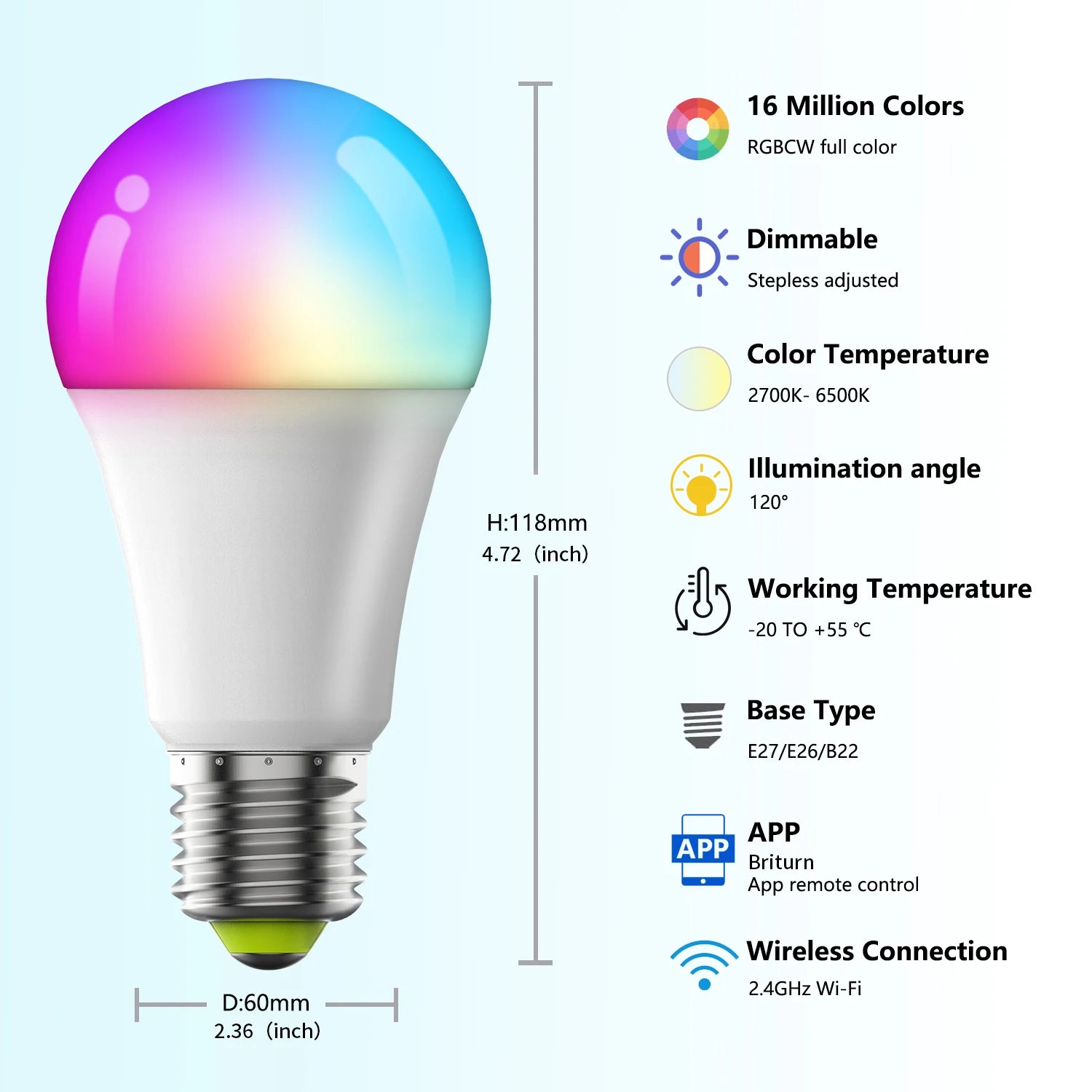 WiFi E27 Smart Dimmable Bulb RGBCW Colorful 220V LED Light App Adjust Bluetooth Support Alexa Google Home Voice Control