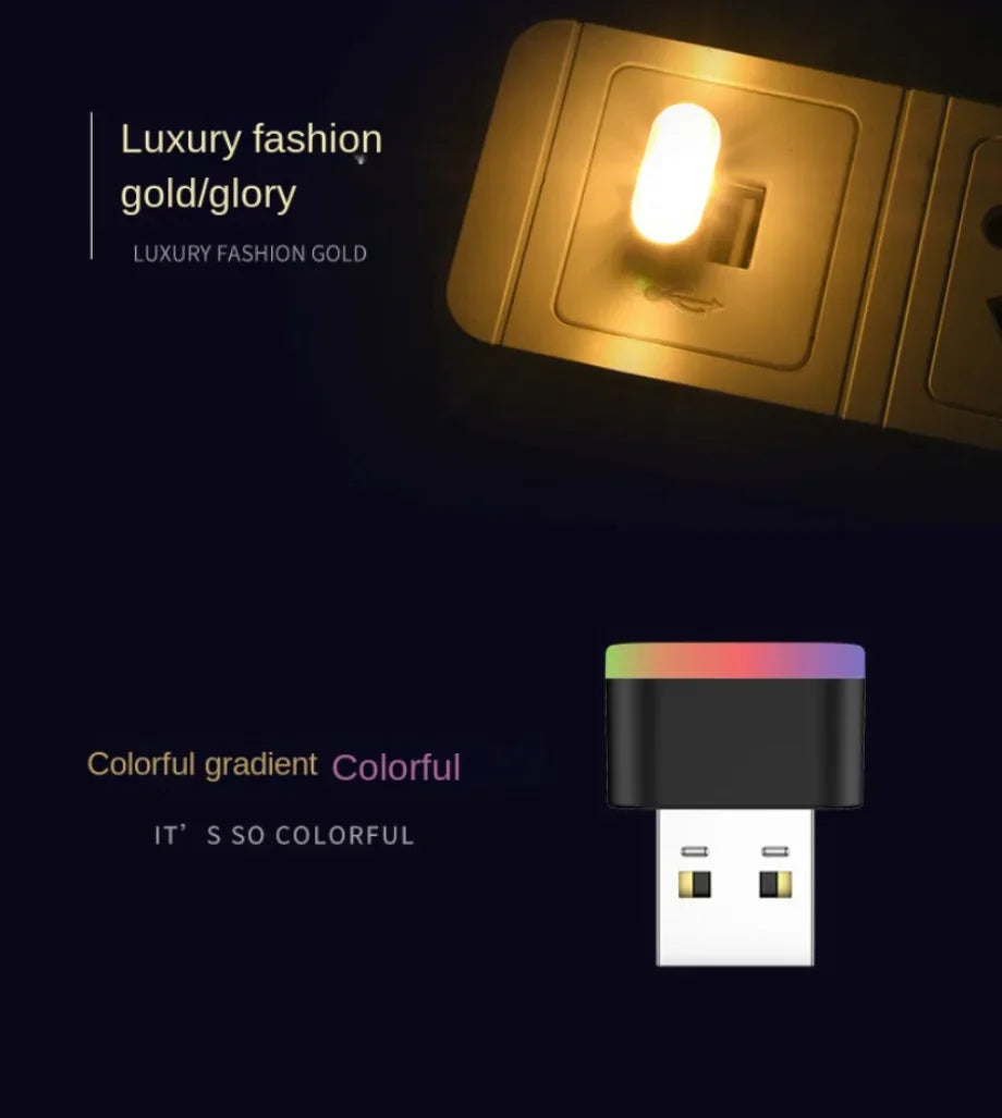 Mini USB LED Atmosphere Lights Car Interior Neon Decorative Lamp Car Emergency Lighting Universal PC Portable Plug and Play