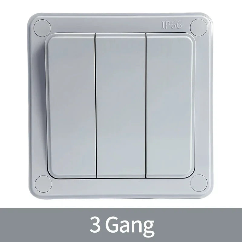 IP66 Rated Outdoor Wall Switch - Weatherproof Push Button, 1/2/3 Gang 16A for Home & Garden