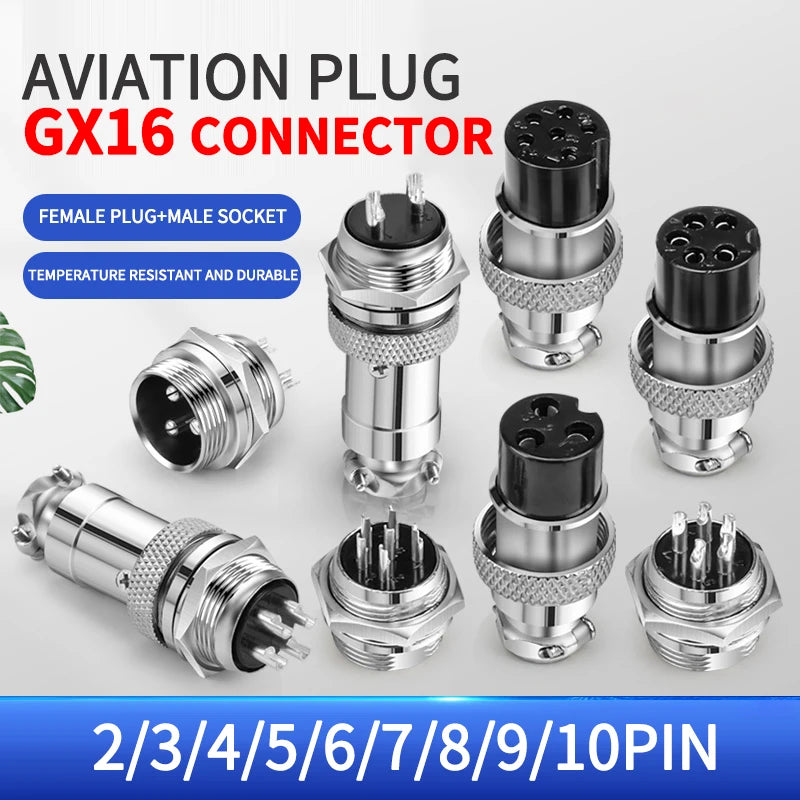 10 sets GX16 metal aviation socket 2/3/4/5/6/7/8/9/10pin electric cable terminal fixed type and butt mobile type Female&male