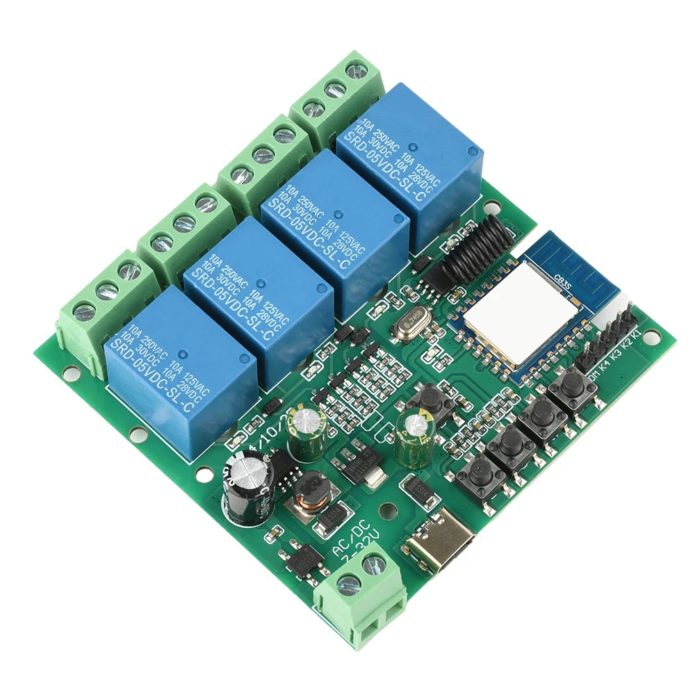 4CH Wifi Relay Smart Wireless Switch Module USB 5V DC/AC 7-32V RF 433MHz Smart Home Lifestyle Switch With Tuya