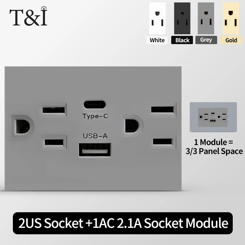 DIY Modular Tempered Glass Wall Plate2x4inch NEMA 5-15R Duplex Outlet US EU Italy Chile Interchangeable Electrical Socket Module