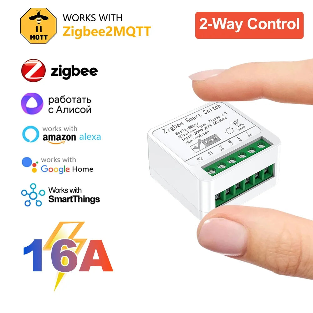16A ZigBee 3.0 Smart Switch Automation DIY Light Switches Module Supports 2 Way Control Wok Alexa Google Home Zigbee 2Mqtt