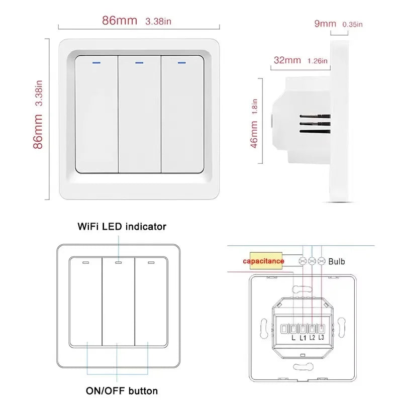 For Apple Homekit Smart Light Switch Panel Switch Remote Control Wall Switches 1/2/3 Gang Smart Home Wifi Switch Works With Siri