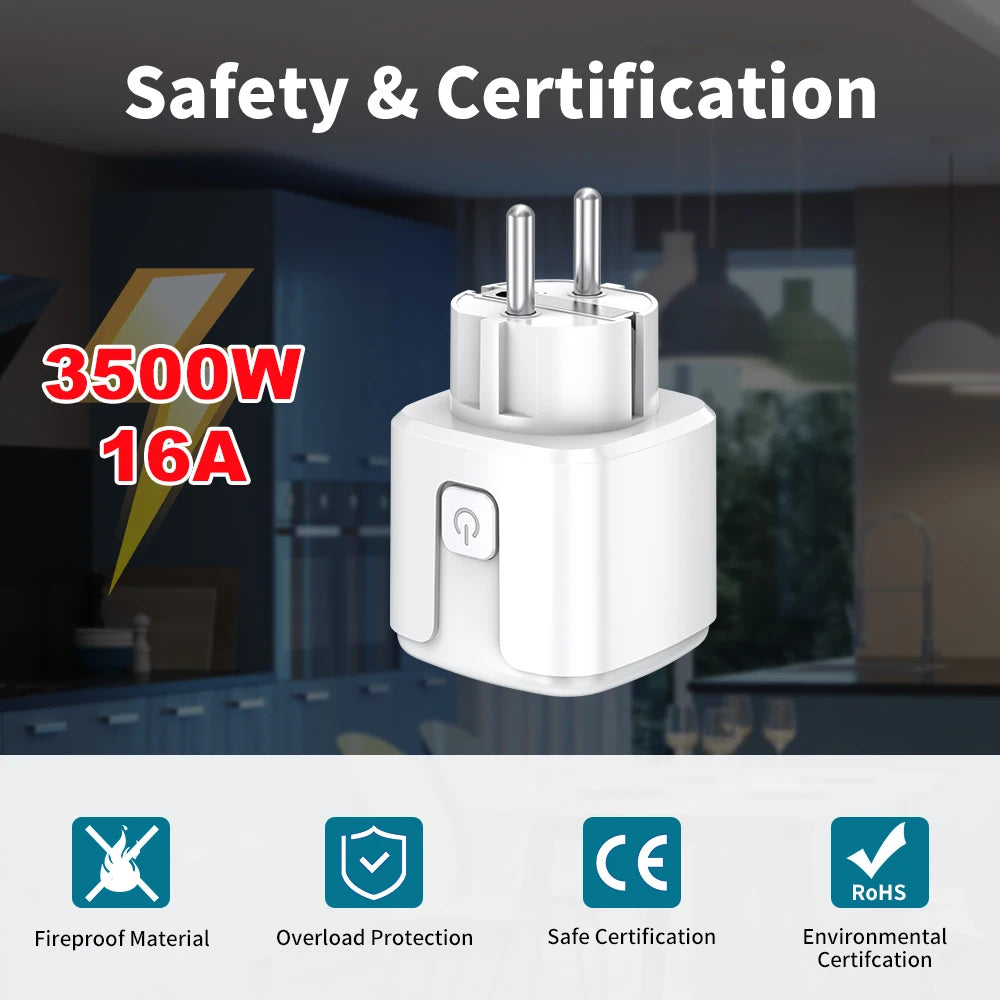Ewelink Smart WiFi EU Plug Socket With Power Monitoring Timing Function 16A/20A Outlet Voice Works with Alexa Google Home Alice