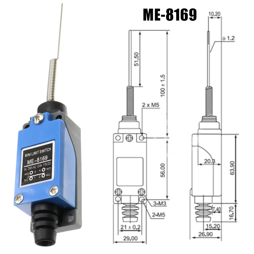 ME-8104 ME-8107 ME-8108 ME-8111 ME-8112 ME-8166 -8169 Limit Switch Rotary Adjustable Roller Lever Arm Travel Switch AC250V NO NC