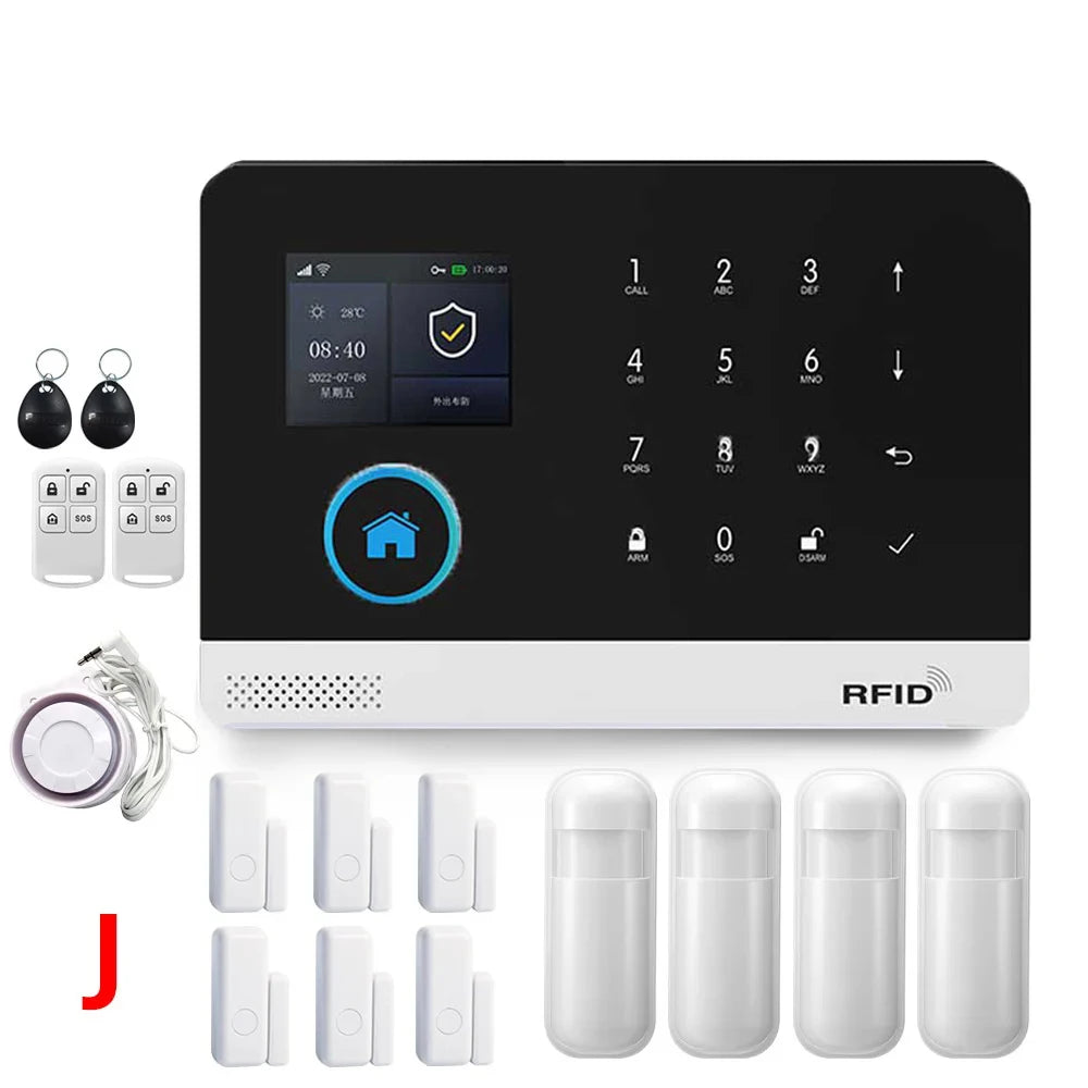 Smart Home WiFi GSM Alarm System for Home with Motion Sensor Wireless Siren Night Vision IP Camera Works with Tuya Support Alexa