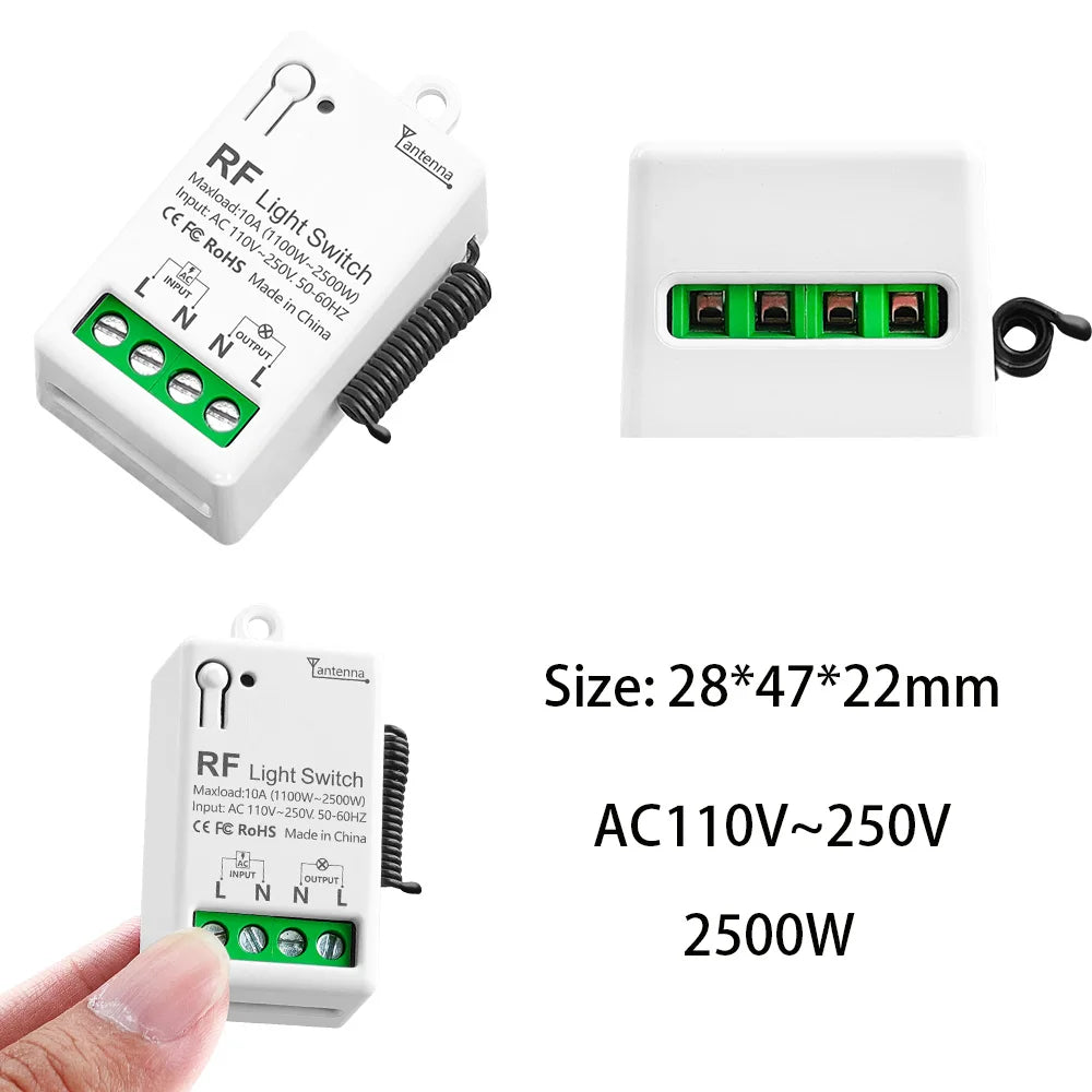 433Mhz Wireless Smart Light Switch 110V 220V 10A Mini Relay Receiver Wall Panel Remote Control Switch for Fan Lamp Humidifier