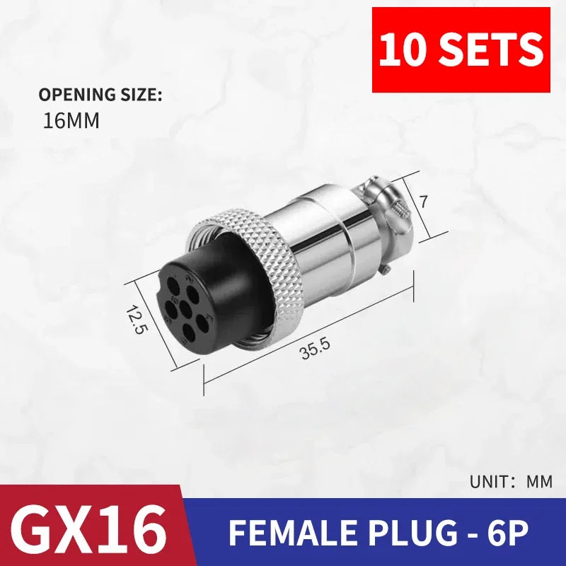 10 sets GX16 metal aviation socket 2/3/4/5/6/7/8/9/10pin electric cable terminal fixed type and butt mobile type Female&male