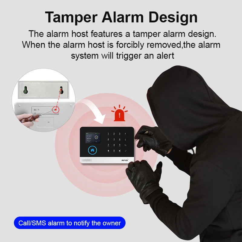 Smart Home WiFi GSM Alarm System for Home with Motion Sensor Wireless Siren Night Vision IP Camera Works with Tuya Support Alexa