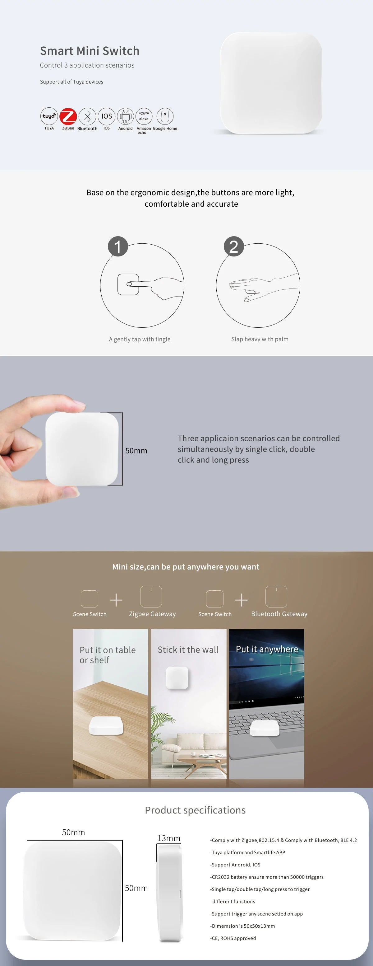 Mini Wireless Switch ZigBee eWelink APP Remote Control Emergency Button For Smart Home  Works With Gateway And Alex/Alice/Yandex