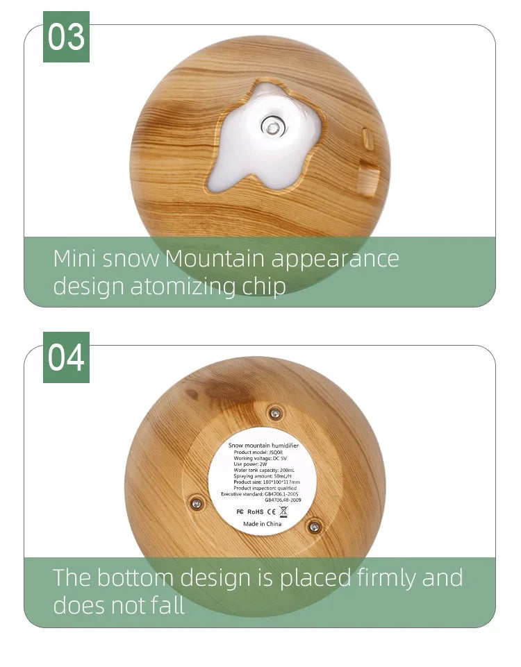 350ML Aromatherapy Essential Oil Diffuser Wood Grain Remote Control Ultrasonic Air Humidifier Cool with 7 Color LED Light