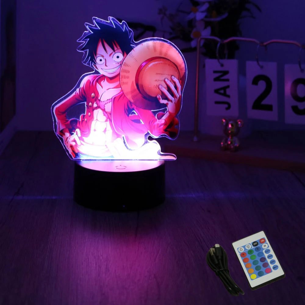 LED Night Light Anime Figure One Piece Luffy Zoro Figures Lamp PVC Action Collection Bedside Table Decoration Kid Christmas Gift