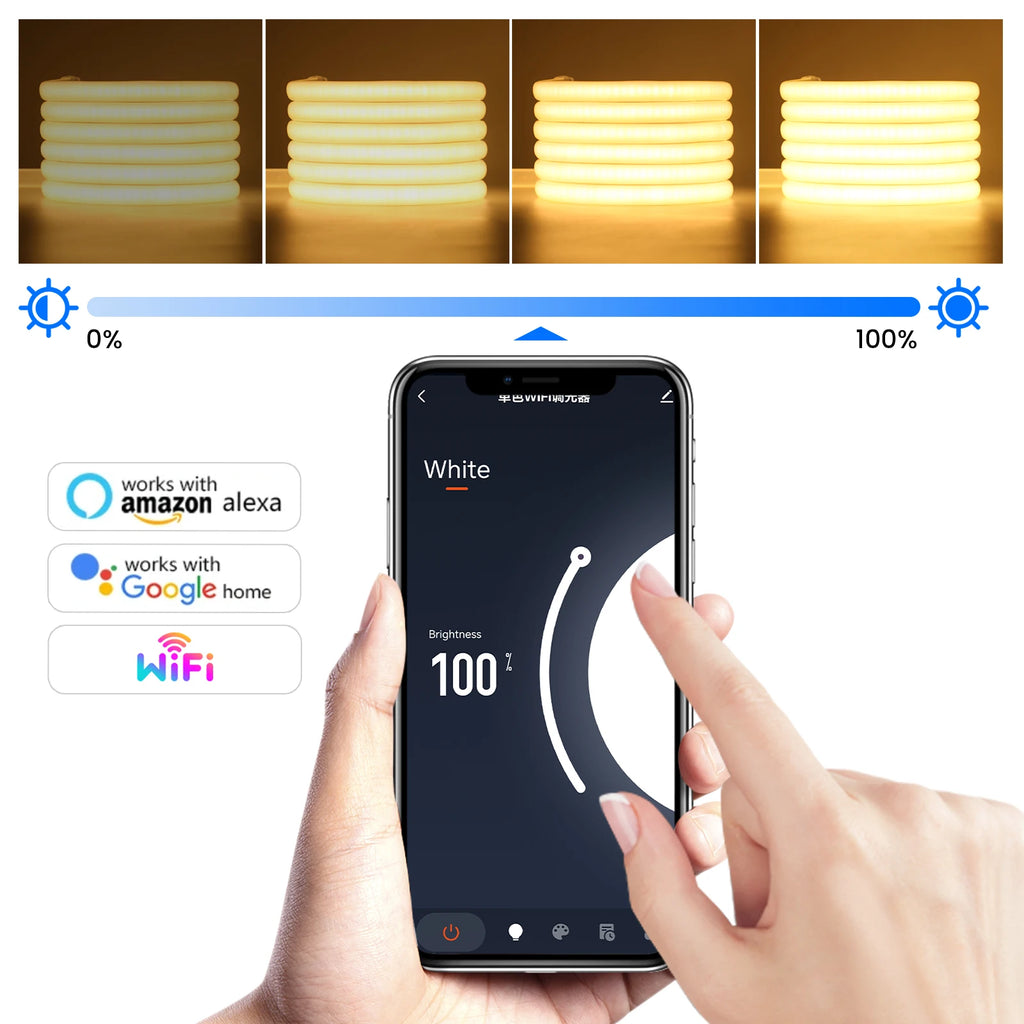 220V Smart COB Strip LED Neon Light 10M 20M 30M 288Leds/m WIFI Bluetooth Dimmable Tape IP67 Waterproof Rope For Room Outdoor