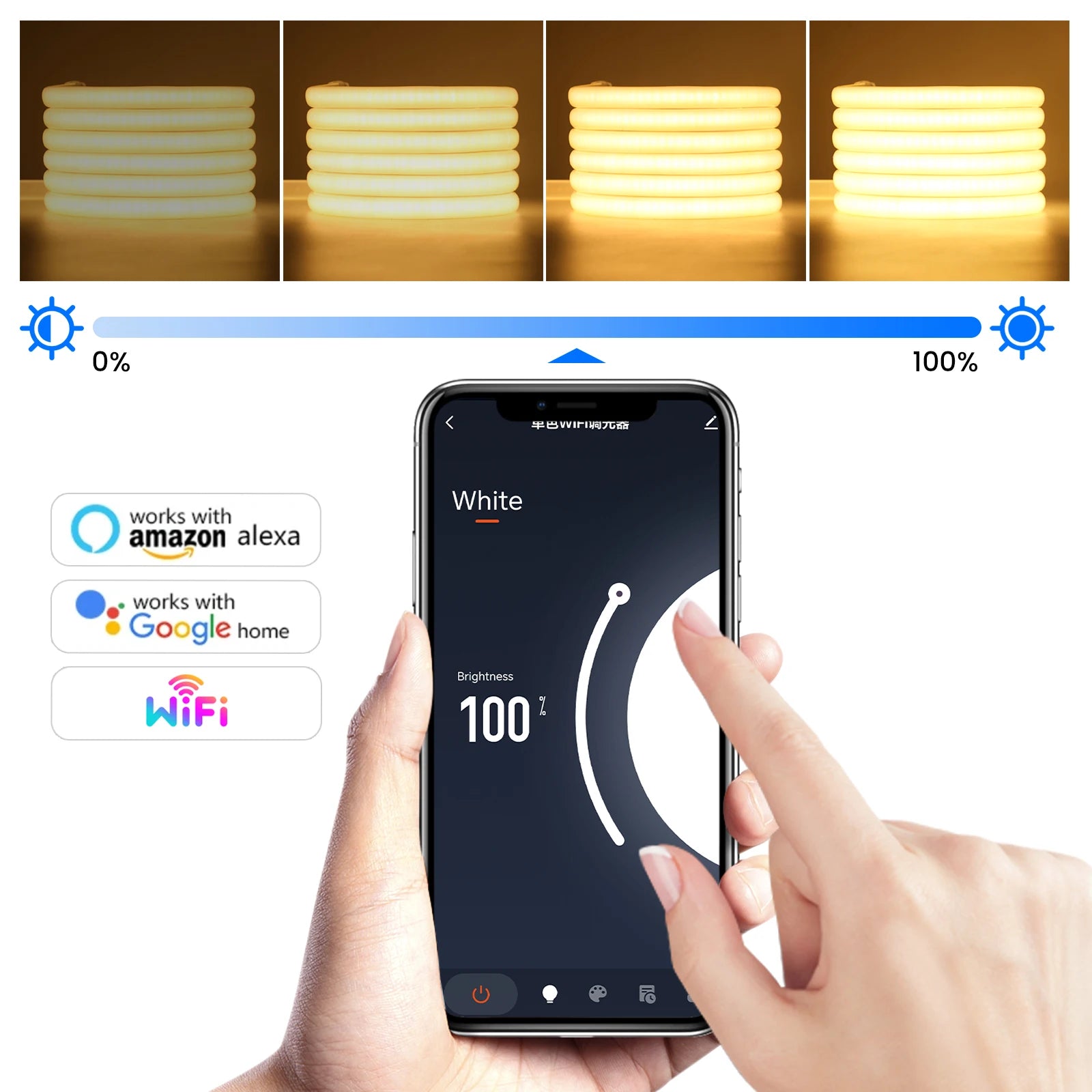 220V Smart COB Strip LED Neon Light 10M 20M 30M 288Leds/m WIFI Bluetooth Dimmable Tape IP67 Waterproof Rope For Room Outdoor
